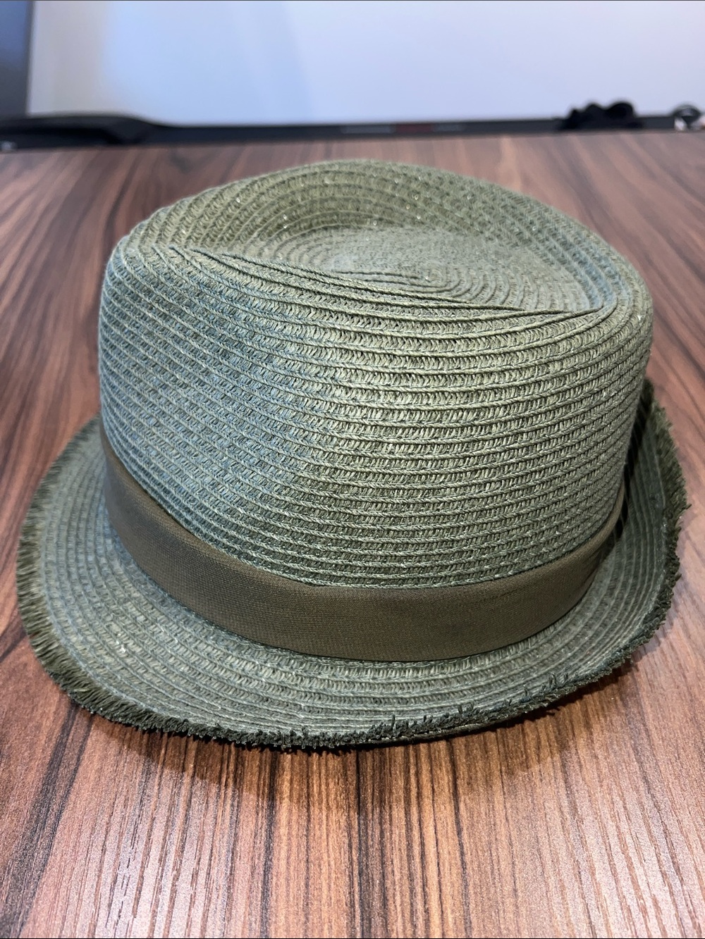 Olive Green Straw Fedora Hat - Picture 4 of 5